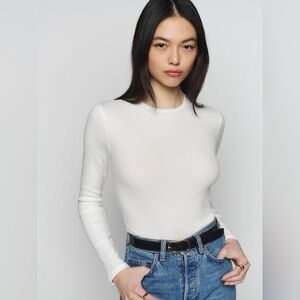 Reformation Davy Long Sleeve Crewneck Tee Ivory - Size XS